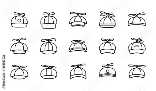 Minimal propeller hat icon set in outline vector style for playful design use