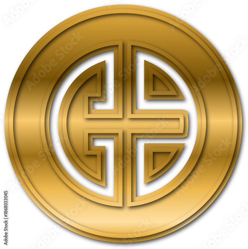 Imlek, A detailed gold coin featuring an embossed pattern, ideal for financial, investment, or currency-themed content.