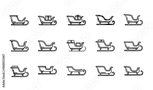 Minimal sleigh icon set in outline vector style for winter web interfaces