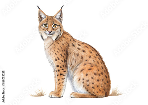 Watercolor Lynx sitting with spotted fur isolated on a transparent background