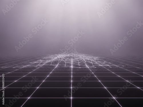 Futuristic grid network with glowing white lines on black background