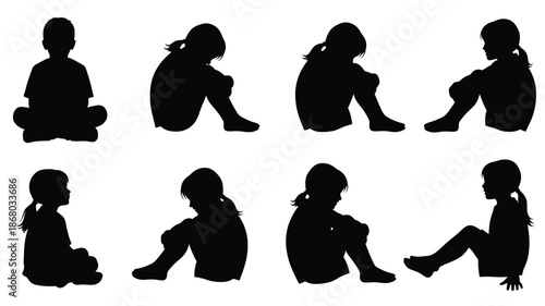 A collection of children in various poses presented as a dark silhouette