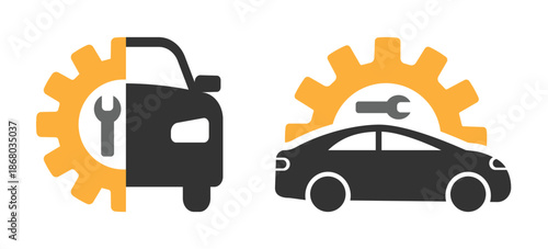 Car servicing symbol. Automobile garage sign. Transparent vector and PNG