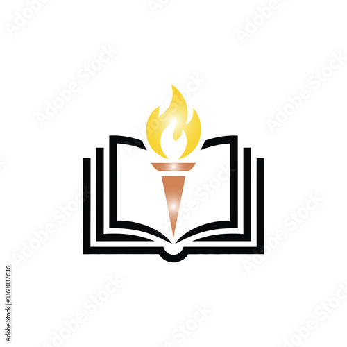 Education knowledge learning enlightenment wisdom university academic study research literature open book flaming torch icon