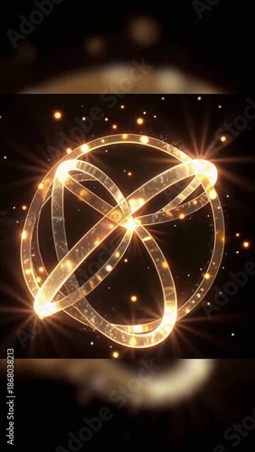 Glowing Golden Celestial Orrery with Sparkling Stars and Light Flares astronomical