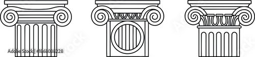 Three Styles of Ancient Greek Column Capitals in Outline ionic doric