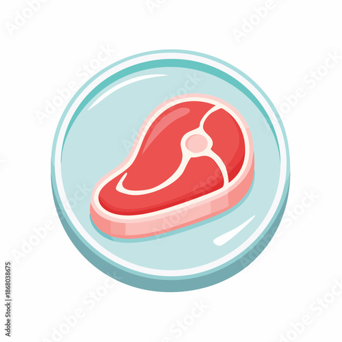 Synthetic Meat Technology Symbol with Laboratory Petri Dish and Beef Steak