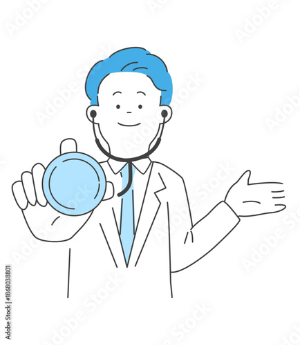 聴診器を当てる男性医師のイラスト　ベクター