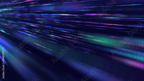Abstract futuristic multicolor points streaks lines from on a dark cyberspace. Concept for motion, speed and technology.