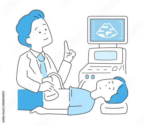 エコー検査を受ける男性のイラスト　ベクター