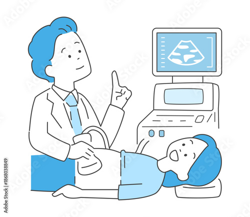エコー検査を受ける女性のイラスト　ベクター