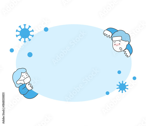 風邪をひいた人とウイルスのフレーム素材　ベクター