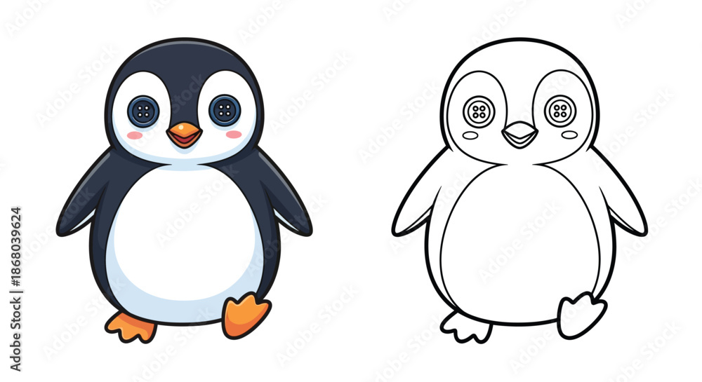 Fototapeta premium Adorable Penguin Cartoon Character Coloring Page For Kids Educational Activity And Creative Fun