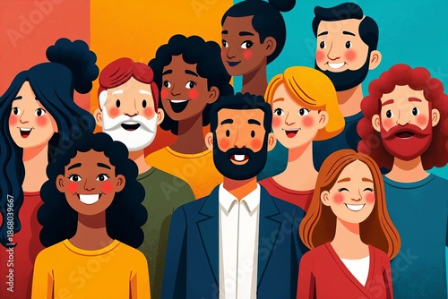 A vibrant and diverse mosaic of people from various ethnic backgrounds and age groups coming together