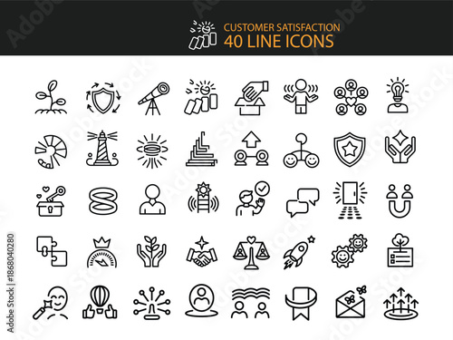 Customer Satisfaction Line Icons Set on White Background Keywords: customer, satisfaction