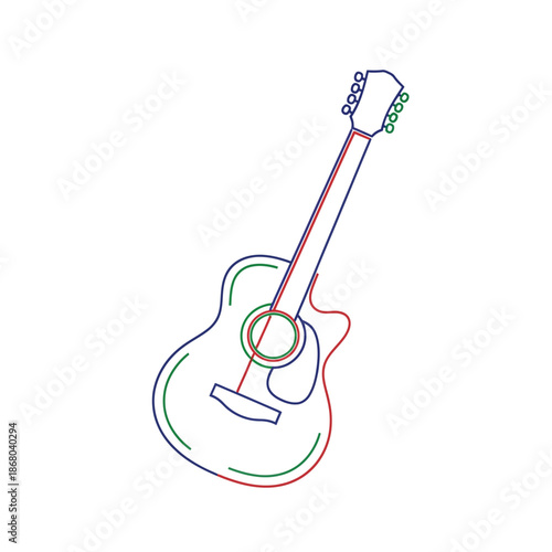Acoustic Guitar Outline Drawing, Minimalist Music Instrument Icon