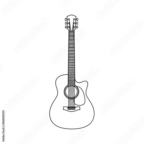 Acoustic Guitar Outline Drawing, Minimalist Musical Instrument Icon