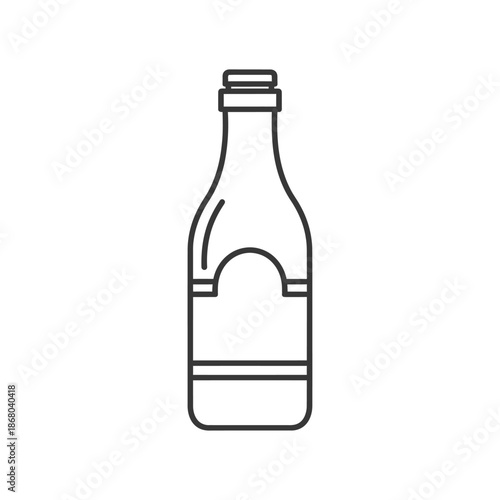 Minimalist outline of a glass bottle with blank label, vector illustration