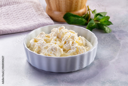 Italian soft young stracciatella cheese © Andrei Starostin