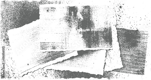 Grungy distressed paper textures with torn edges and scattered ink splatters creating a rough abstract background effect