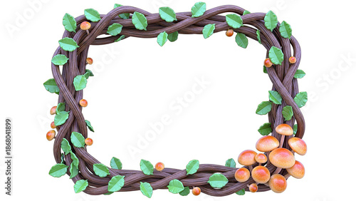 Twisted Vine and Mushroom Border with Green Leaves