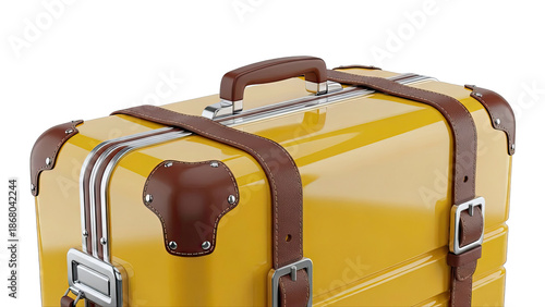 Vintage Yellow Suitcase with Brown Leather Straps