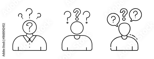 People thinking, confused, or questioning concepts, line art set