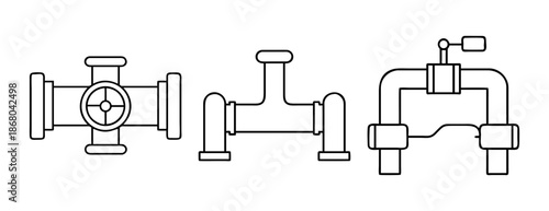 Industrial plumbing pipes, fittings, and valves detailed outline