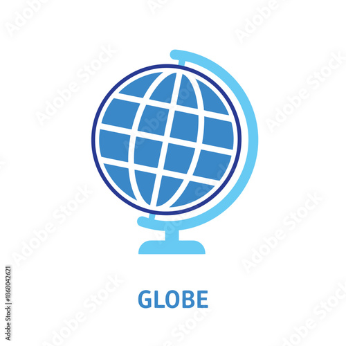 Blue Globe Icon in Modern Minimalist Style with Gradient Blue Color on White Background for Global Branding