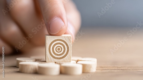 Focusing on target achievement office desk image minimalistic environment close-up goal setting concept