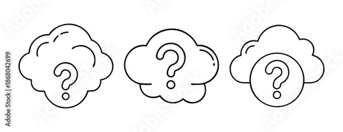 Question mark cloud icons set: query, help, support, data uncertainty