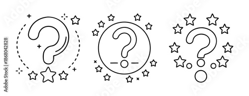 Question mark icons set with stars, uncertainty, query, help concept