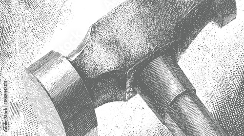 Intricate stippled rendering of a hammer's metal head and wooden handle emphasizing texture and form with detailed linework and shading