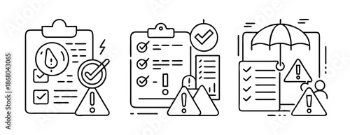 Risk management, safety, compliance, and audit outline icons set