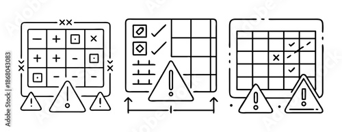 System data analysis, error management, and warning alerts icon set