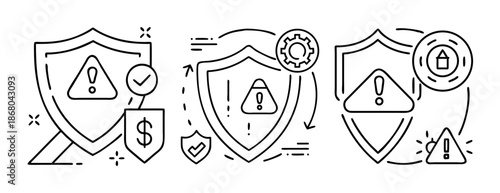 Security system warnings and data protection shields concept art.