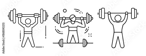 Weightlifting and powerlifting training icons set line art vector