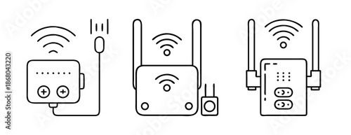 Outline icons of wireless network devices: router, repeater, wifi