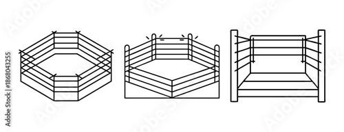 Boxing ring outline icon set. vector illustration of fight arena.
