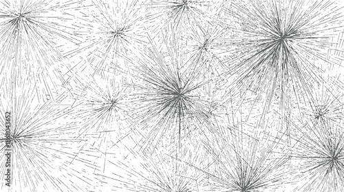 Abstract radial pattern of thin grey lines emanating from central points against a white background creating a starburst effect