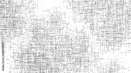 Dense grid of thin grey lines with irregular spacing and breaks forming a textured, abstract background on white