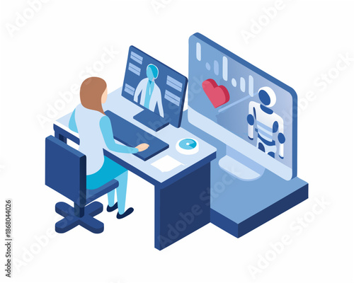 Healthcare professional analyzing patient data on modern computer setup