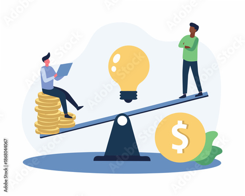 Businessman balancing finance and innovation for success