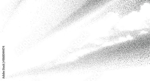 Abstract stippled texture resembling wispy clouds or smoke against a bright white background creating a sense of movement and ethereal atmosphere
