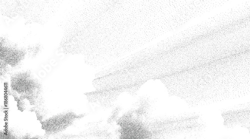 A dramatic stippled of a cloudy sky with dynamic formations and subtle light effects, rendered in a monochrome grayscale palette