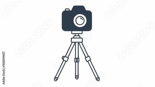 Digital camera mounted on a sturdy tripod for stable photography.