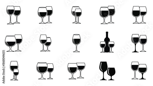 Arrangement of wine glasses and a bottle a striking black silhouette