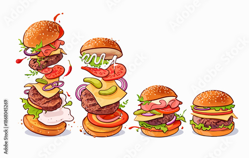 Appetizing presentation of delicious mini burgers stacked in different sizes.
