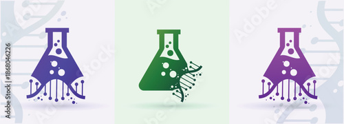  DNA helix with laboratory flask logo chemistry experiment biotech research science icon
