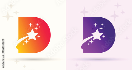  Letter D star swoosh monogram logo alphabet initial modern corporate brand icon

